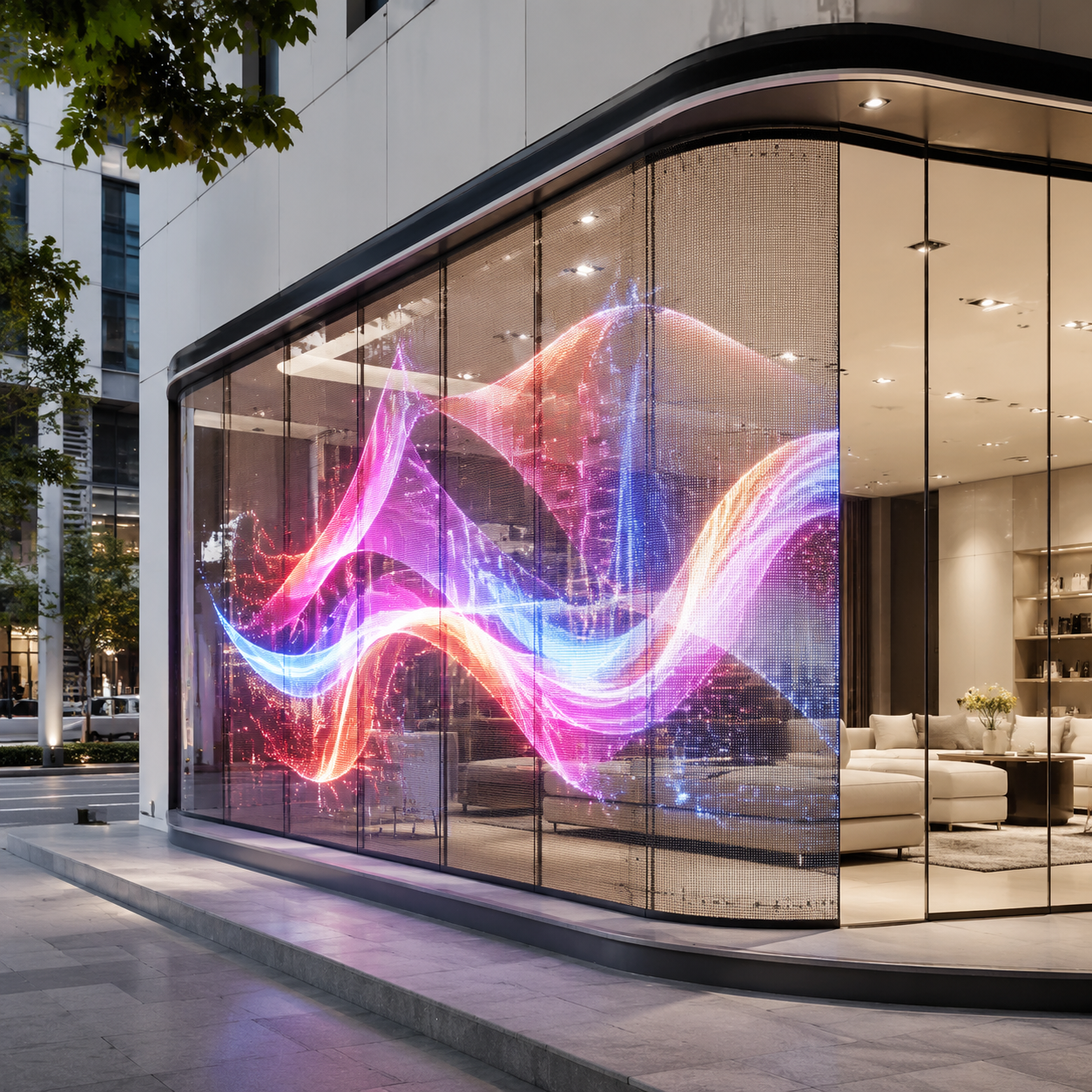 Màn hình LED trong suốt cho mặt dựng kính showroom